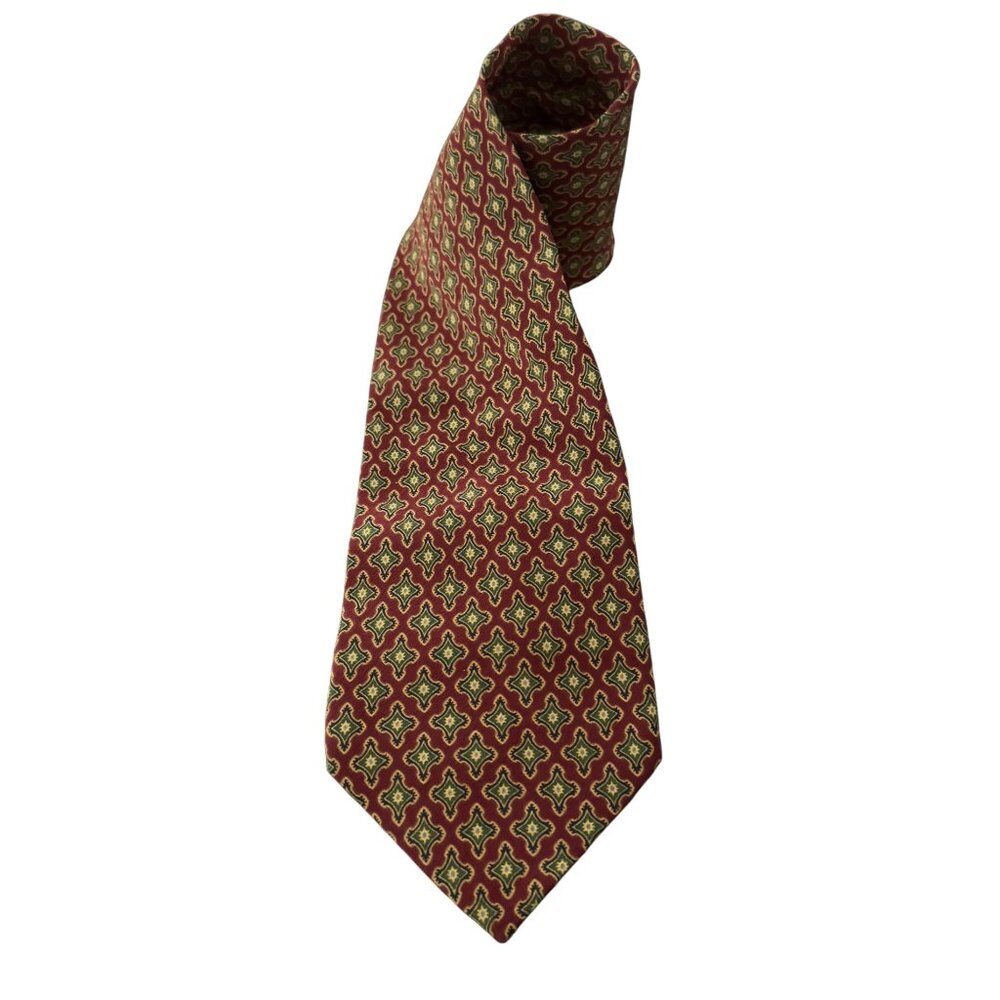Gianfranco Ferre 100% Silk Necktie Red & Green Geometric Pattern Made In Italy